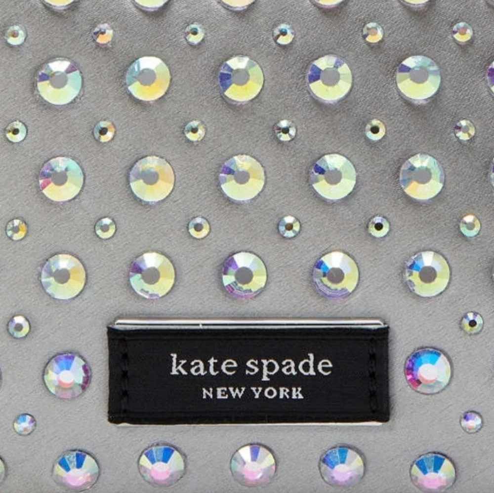 NWT Kate Spade Silver Lulu Crystal Embellished East West Pochette + Dusty